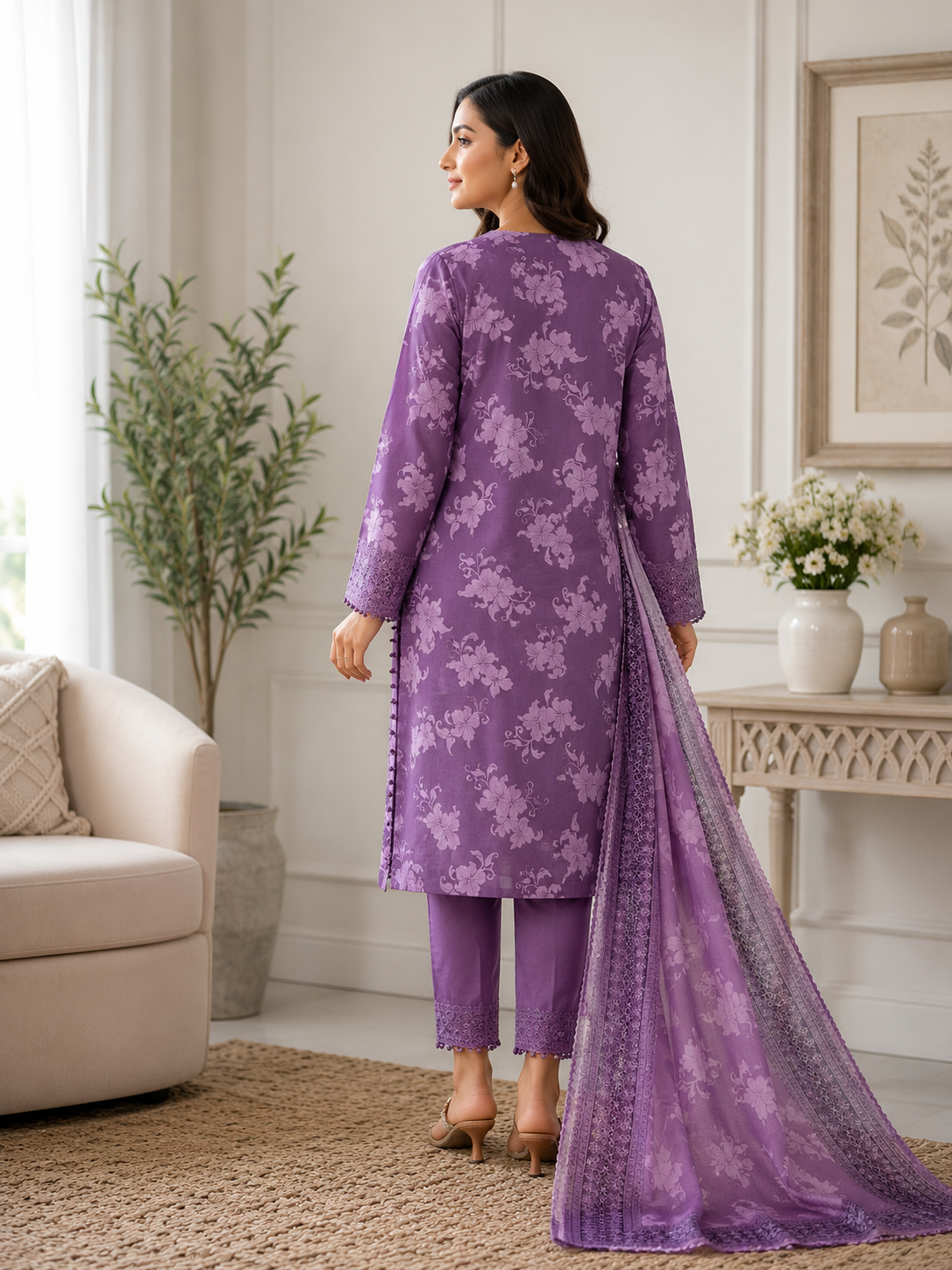 Purple Orchid – 3 Piece Embroidered Cotton Lawn Suit