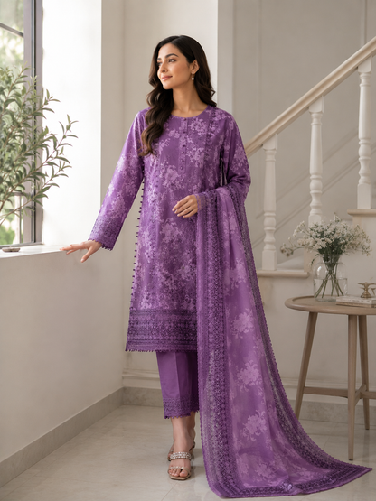 Purple Orchid – 3 Piece Embroidered Cotton Lawn Suit