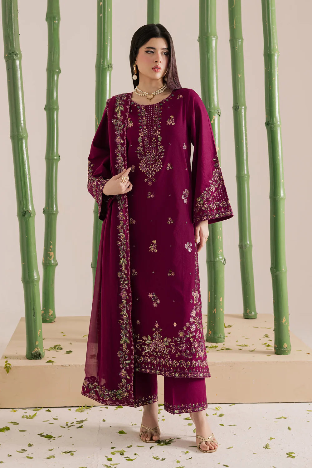 Luxe Plum Edit 3PC Embroidered