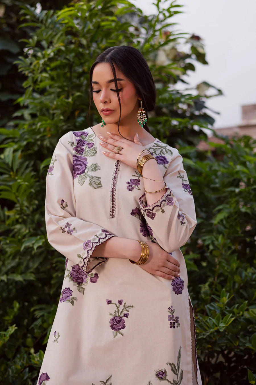 Purple Nate 2PC - Embroidered Lawn Dress