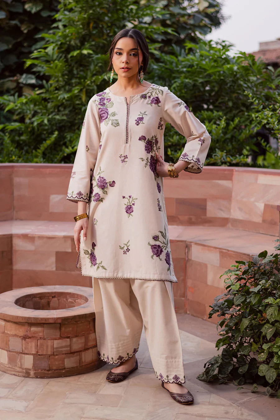 Purple Nate 2PC - Embroidered Lawn Dress