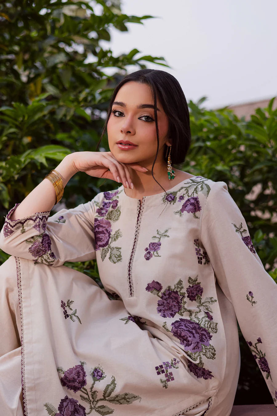 Purple Nate 2PC - Embroidered Lawn Dress